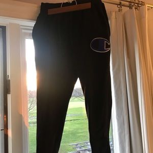 full length black champion joggers